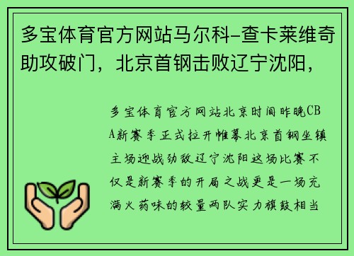 多宝体育官方网站马尔科-查卡莱维奇助攻破门，北京首钢击败辽宁沈阳，完美开局！ - 副本